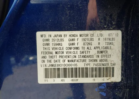 2013 Honda Fit z USA, uszkodzony, nr VIN JHMGE8H31DC000105